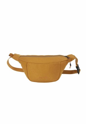 Braune Stoff-Gürteltasche mit Reißverschluss und verstellbarem Riemen, gebrandet mit "NITRO" auf der Vordertasche.