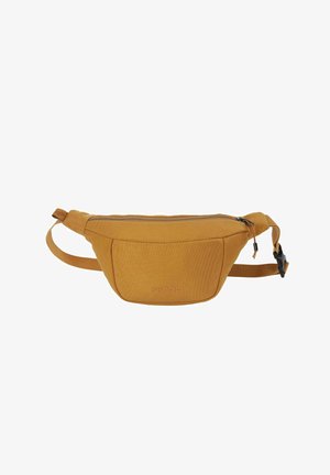 Braune Stoff-Gürteltasche mit Reißverschluss und verstellbarem Riemen, gebrandet mit "NITRO" auf der Vordertasche.