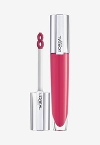 Bright pink liquid lipstick in a clear tube with a silver cap. Includes a white applicator with a unique tip shape for precise application.