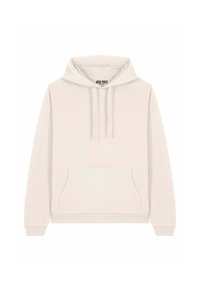 Lichtbeige hoodie met lange mouwen, een koord in de capuchon en een grote voorzak. Heeft ribgebreide manchetten en zoom, gemaakt van zachte stof.