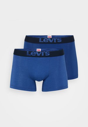 Plave pamučne bokserice s tamnoplavim pojasom na kojem se nalazi logo "Levi's". Tkanina ima glatku teksturu i prilagodljiv dizajn.