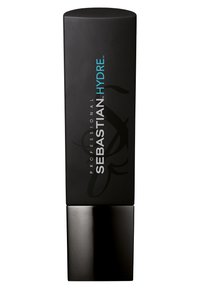 Black cylindrical bottle with a glossy black base. Features "SEBASTIAN HYDRATE" in white and teal lettering on the front.