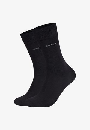 Schwarze Baumwollsocken mit einem gerippten Oberteil, das eine glatte Textur aufweist und ein dezentes Logo an der Seite aufgedruckt hat. Klassisches Knöchellängen-Design.