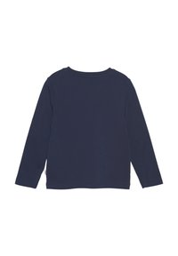 Langärmliges, navyblaues Hemd aus weicher Baumwolle mit Rundhalsausschnitt und ohne sichtbare Logos oder Muster auf der Rückseite.