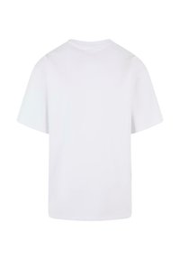 White cotton t-shirt with short sleeves and a crew neckline. Smooth texture, straight cut, and no visible logos or patterns. Back view.