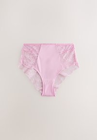 Lenjerie intimă roz pentru femei, cu talie înaltă, din dantelă și satin, cu panouri din dantelă florală și centru frontal neted.