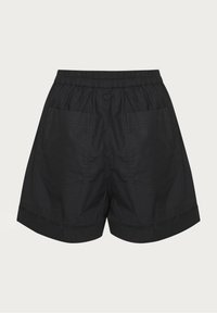 Černé šortky s elastickým pasem, dvěma zadními kapsami a lemem s dekorativním detailem. Vyrobeno z lehkého materiálu.