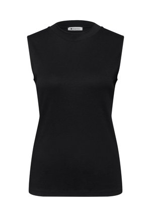 Canotta nera senza maniche con scollo rotondo, vestibilità slim e tessuto in cotone liscio, vista frontale su sfondo bianco semplice.