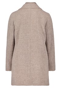 Beige wollen blend jas met een ingesneden kraag, middellang, met een gestructureerde stof en een nette, eenvoudige silhouet.