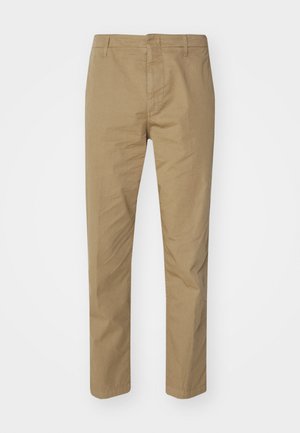 Beige broek van lichtgewicht stof, met een recht model, standaardzakken en een schone tailleband met riemlussen.
