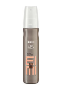 Wella EIMI Body Crafter, en beige sprayflaska med en genomskinlig kapsyl, har fet svart och orange text och är märkt som en flexibel volymgivande spray.