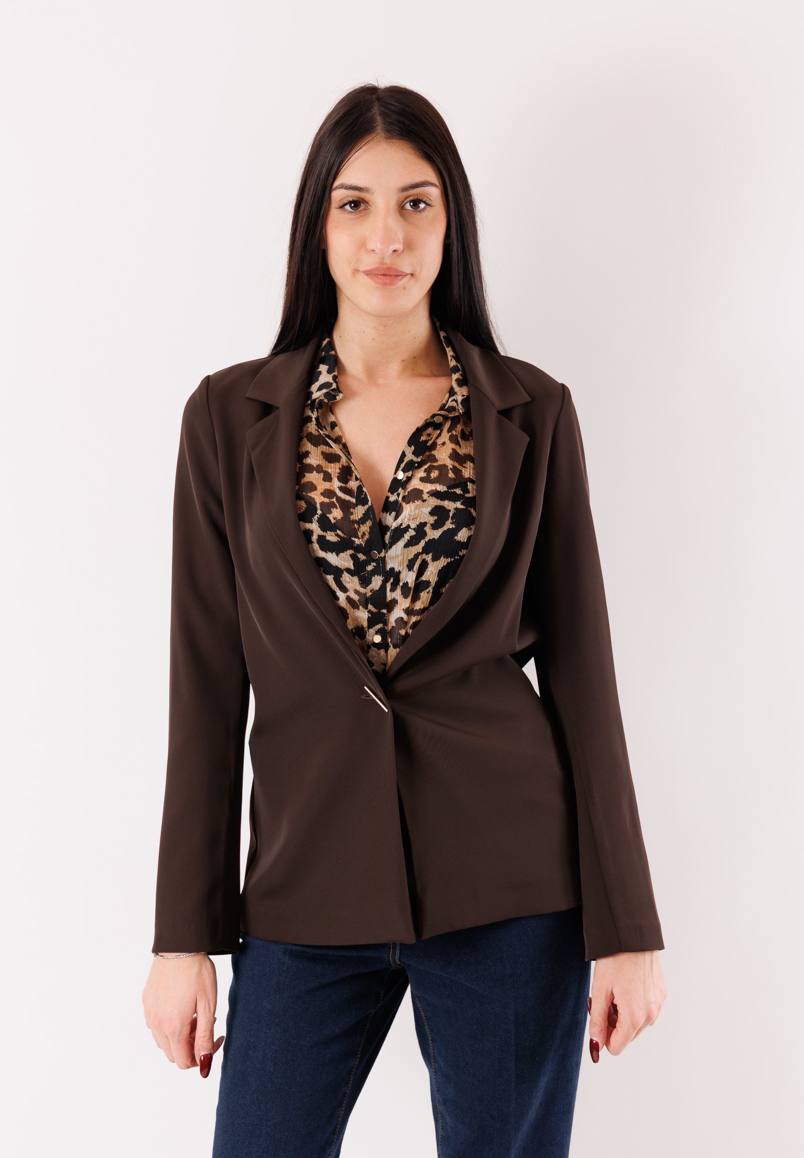 Blazer The Kooples Donna Taglia 38 – Monobottone In Viscosa Stampa Leopardata Marrone - Foto 5