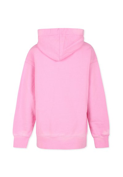 Felpa con cappuccio rosa realizzata in morbido cotone con una vestibilità comoda, caratterizzata da un cappuccio senza cuciture e maniche con polsini. Dettagli di cucitura minimi.