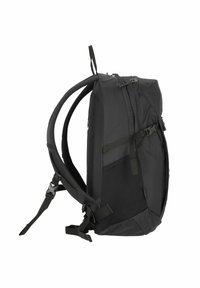 Mochila negra con un diseño elegante y ergonómico. Presenta correas ajustables, un compartimento principal con cremallera y detalles de malla para una mejor transpirabilidad.