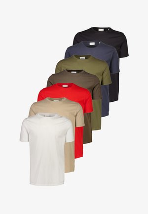 Setti seitsemän lyhytpaidat, joissa on miehustan muotoilu. Värit ovat valkoinen, beige, punainen, oliivi, tumma vihreä, laivastonsininen ja musta.