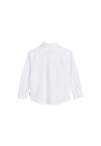Witte blouse met lange mouwen en een puntkraag, met knopenmanchetten en een centrale achterpand naad. Glad katoenen stof zonder patronen.