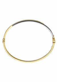 Bracciale rigido in oro e argento con un design liscio e arrotondato, dotato di un dettaglio a chiusura per una vestibilità sicura. Finitura lucida su tutta la superficie.