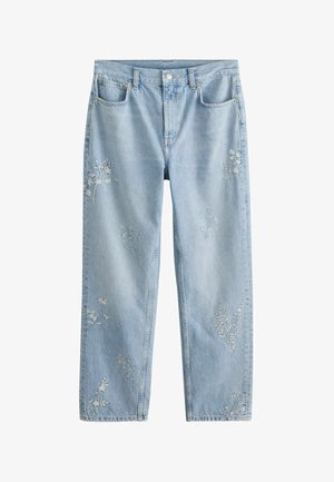Next, TALL FIT - AUTHENTIC HIGH RISE CITY STRAIGHT LEG JEANS . - Džínsy mom - light blue white floral embroidery