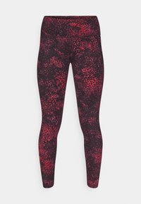 Høyt midjede leggings i svart med et rødt abstrakt mønster. Laget av et elastisk, lett stoff, med en glatt tekstur og tettsittende fasong.