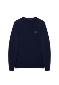 Mörkblå långärmad tröja med rund halsringning och ribbade muddar och fåll, med en liten "Polo Club" logotyprem på vänster bröst.