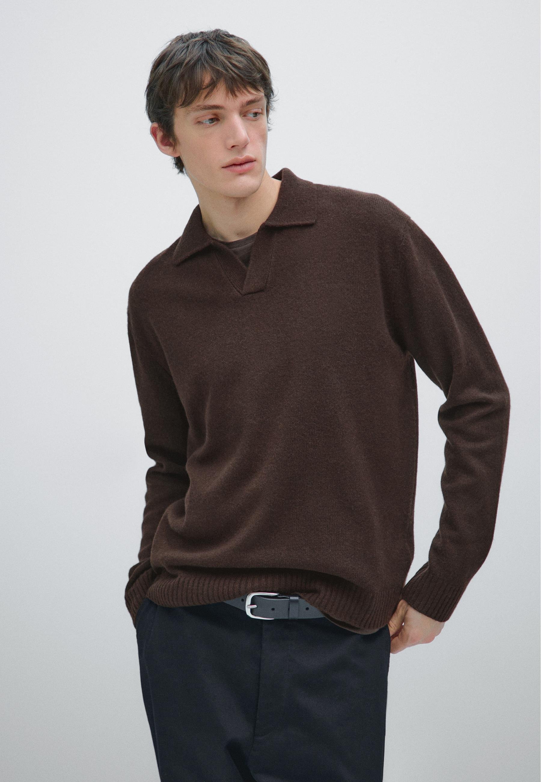 Massimo Dutti V-NECK Long sleeved top dark brown