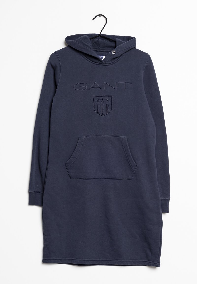 Vestito felpa blu navy realizzato in tessuto misto cotone, con tasca a marsupio, logo ricamato e coulisse regolabile nel cappuccio.