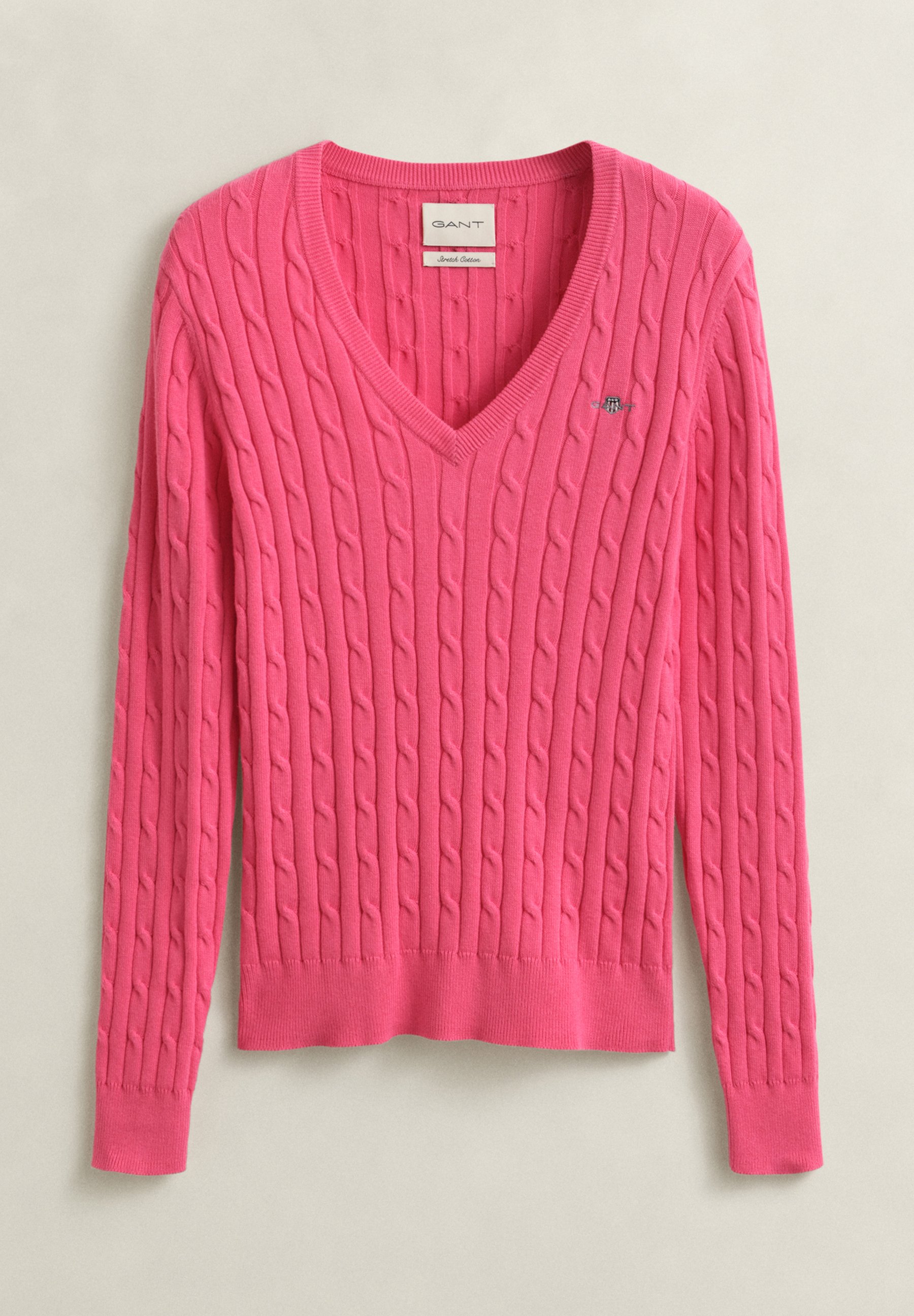 GANT V-NECK MIT ZOPFMUSTER - Svetr - bright fuschia