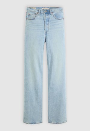 Lichtblauwe denim jeans met een recht model, voorzien van vijf zakken, een klassieke ritsopening en zichtbare stikselaccenten.