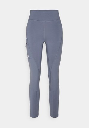 Hochtaillierte, schieferblaue Sportleggings mit seitlichem Reißverschlussfach und dezenten Paneleinstichen, die für Komfort und Funktionalität entworfen wurden.