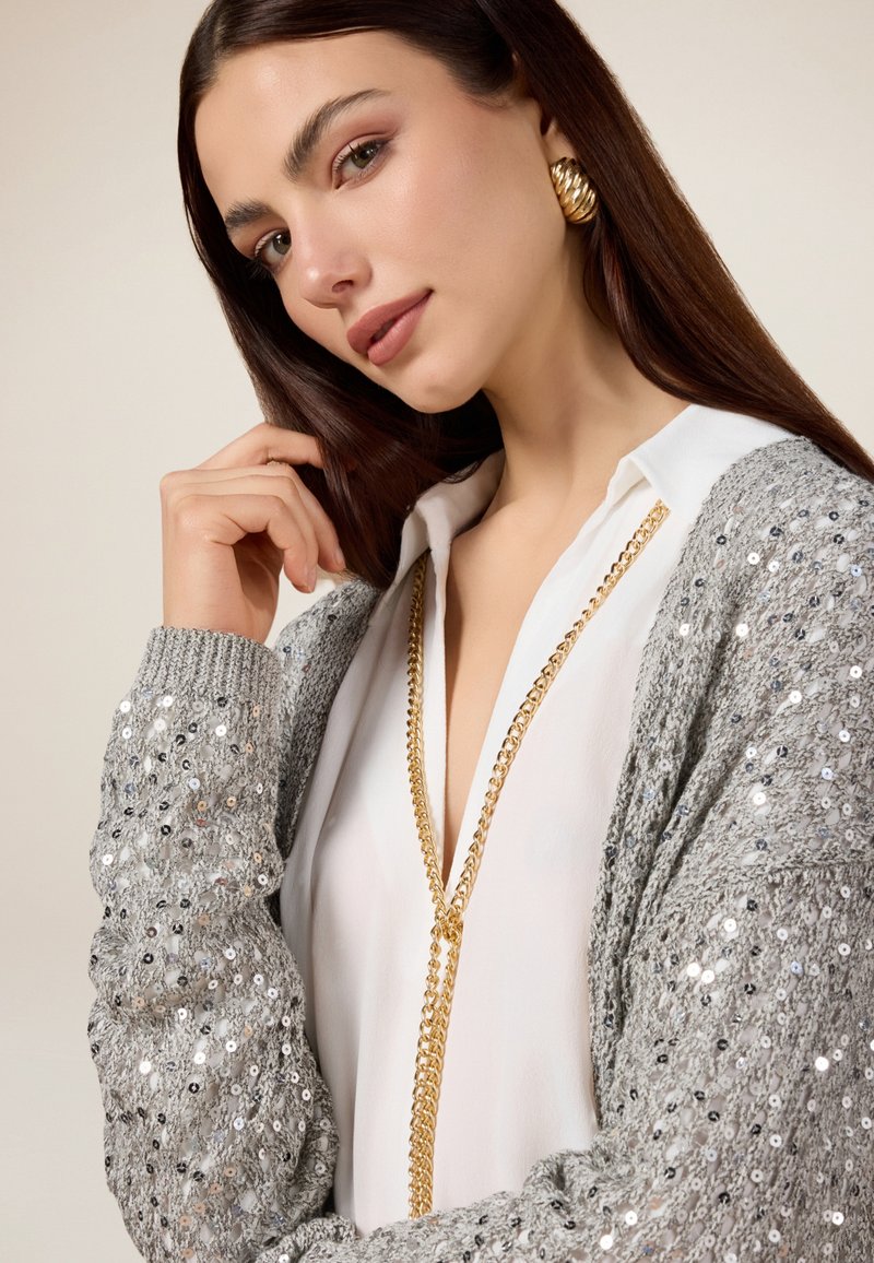 Cardigan Gilet Paillette Or Femme FEMME SEQUIN VESTE Cardigan