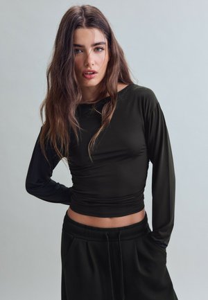 Stradivarius, LONG SLEEVE RUCHED TOP - T-shirt à manches longues - black