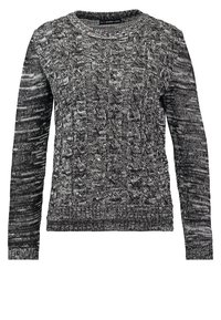 Maglione lavorato a maglia a treccia bianco e nero con maniche lunghe, colletto rotondo e bordo a coste all'orlo e ai polsini, caratterizzato da un motivo testurizzato.