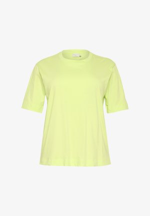 Limegrünes T-Shirt mit kurzen Ärmeln aus weicher Baumwolle. Mit Rundhalsausschnitt und lässiger Passform. Schlichtes Design ohne Muster oder Verzierungen.