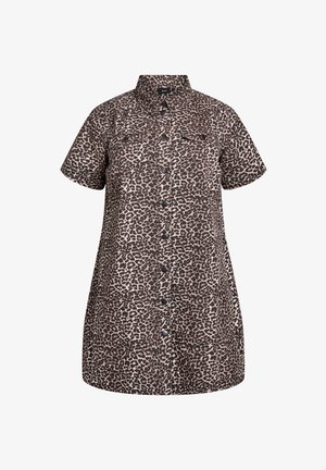 Lyhythihainen leopardikuosisirti, jossa on kaulus, napitus ja kaksi rintataskua. Valmistettu kevyestä kankaasta, jossa on rento istuvuus.