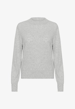 Ljusgrå tröja i mjukt material, med rundad halsringning, långa ärmar och ribbade muddar och fåll. Minimalistisk design.