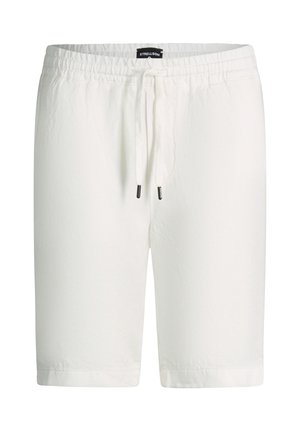Witte short met een elastische tailleband en trekkoord, voorzien van een zwarte Strellson-label in het midden van de tailleband, knielengte model.
