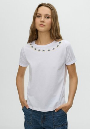 INSIDE, CAMISETA ÉTNICA CON ABALORIOS - Camiseta estampada - blanco