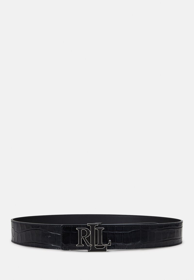 Lauren Ralph Lauren LOGO REVERSIBLE CROC EMBOSSED WIDE BELT - Pásek - black