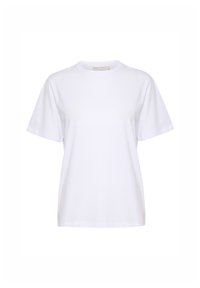 T-shirt bianco in cotone con maniche corte, scollatura rotonda e vestibilità rilassata. Tessuto morbido e senza motivi o decorazioni visibili.