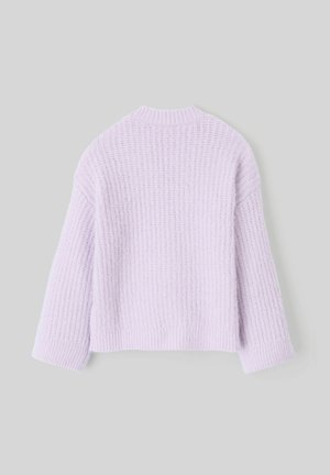 Pull en lilas tricoté avec une finition texturée, col rond et manches à coupe ample. L'ourlet et les poignets côtelés complètent le design.