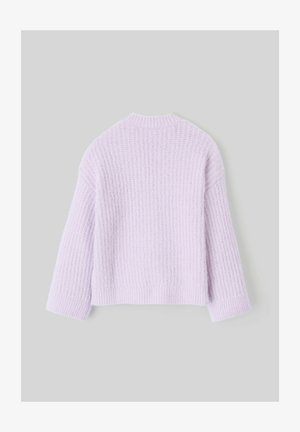Pull en lilas tricoté avec une finition texturée, col rond et manches à coupe ample. L'ourlet et les poignets côtelés complètent le design.