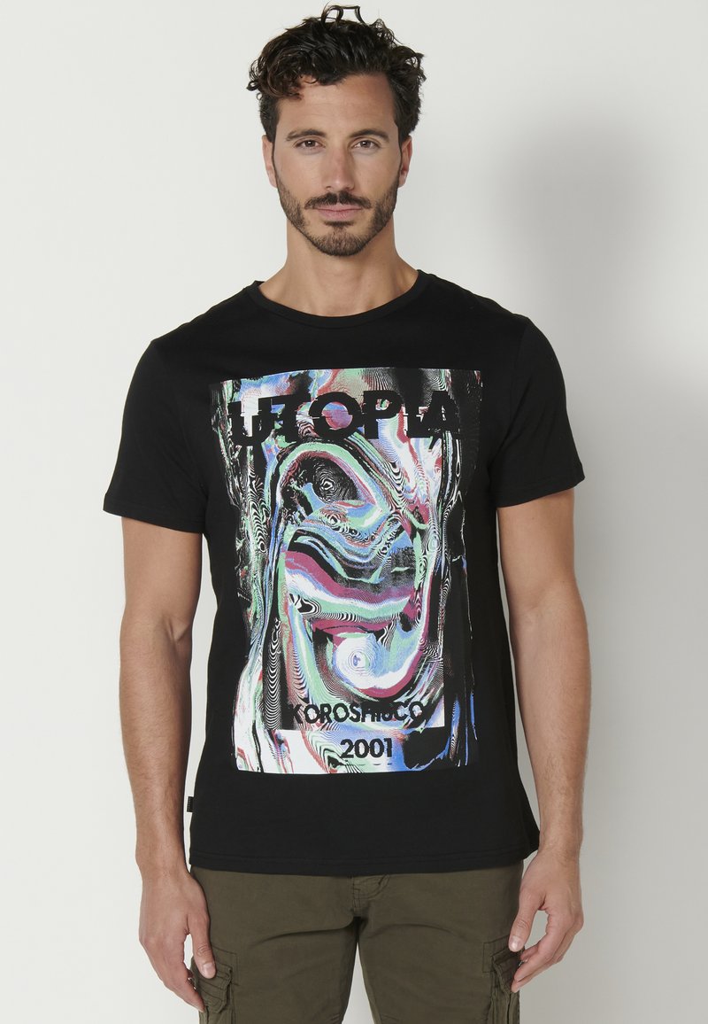 Koroshi MANGA CORTA - Tricou cu imprimeu - black/pink/green