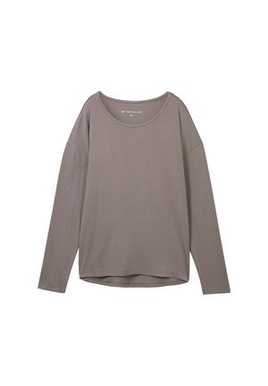 Langärmliges Oberteil mit Rundhalsausschnitt in muted taupe, aus weichem Material mit entspannter Passform und leicht abgerundetem Saum.