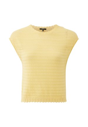 Geel gebreid topje met korte mouwen, geschulpte randen en een gestructureerd patroon, met het label medium maat van het merk Mexx.