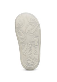 Bílá gumová podrážka obuvi s texturovaným povrchem a kruhovými vzory, na kterých je nápis "Naturino". Velikost je uvedena jako 20.