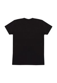 Černé tričko s krátkým rukávem vyrobené z bavlny, se zaobleným výstřihem a jednoduchým designem bez grafiky nebo ozdob.