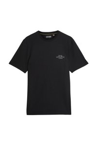 Sort kortærmet T-shirt lavet af bomuld, med rund halsudskæring og hvid tekst på venstre bryst, der står "LYLE ATHLETIC."