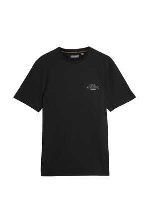 T-shirt nero a maniche corte realizzato in cotone, con scollo rotondo e testo bianco sul petto sinistro che recita "LYLE ATHLETIC."