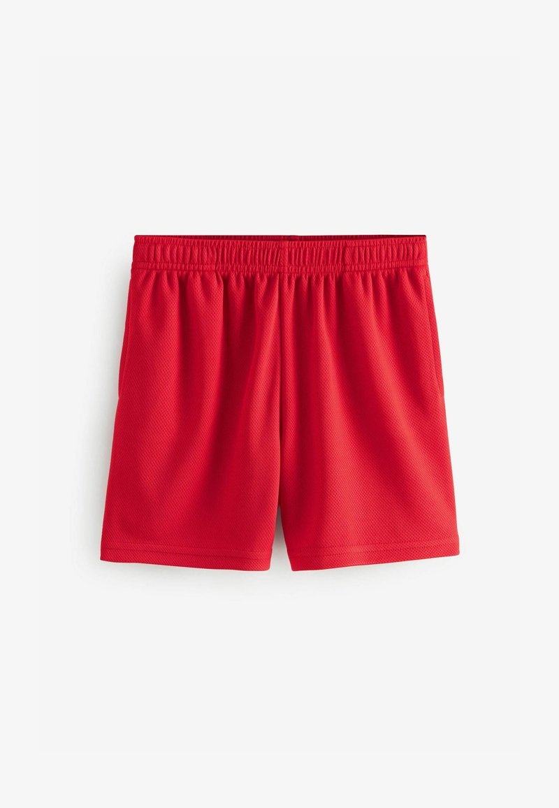 Czerwone krótkie spodenki sportowe wykonane z oddychającej siateczki. Posiadają elastyczny pasek w talii oraz luźny krój, zapewniający komfort podczas aktywności fizycznej.