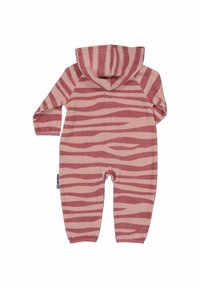 Rosa och krämrandig huvtröja i jumpsuit-stil, med långa ärmar, mjukt material och ribbade muddar med en avslappnad passform.